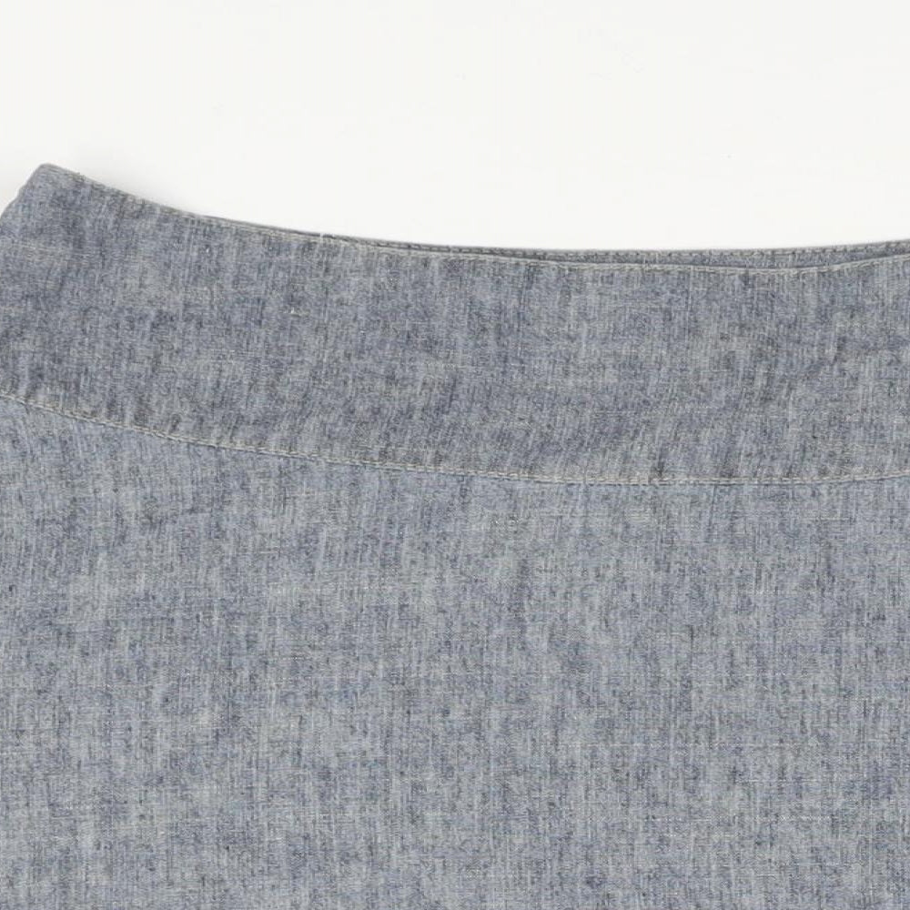 NEXT Womens Blue Linen Flare Skirt Size 12 Button - Floral Embroidery Tie Detail