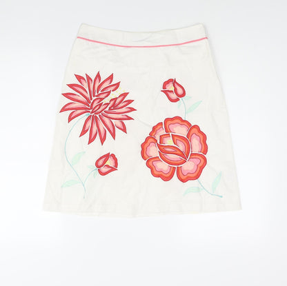 French Connection Womens White Cotton A-Line Skirt Size 8 Zip - Floral Embroidery