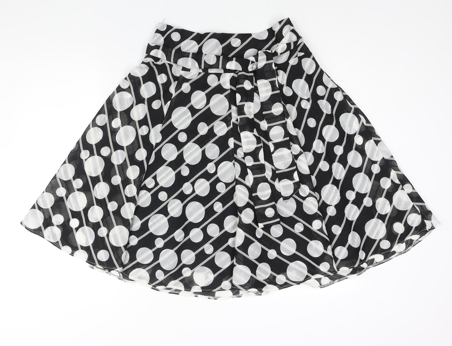 Debenhams Womens Black Polka Dot Polyester Flare Skirt Size 12 Zip - Belted