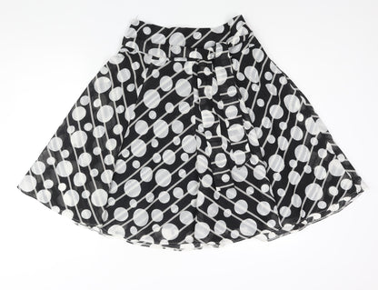 Debenhams Womens Black Polka Dot Polyester Flare Skirt Size 12 Zip - Belted
