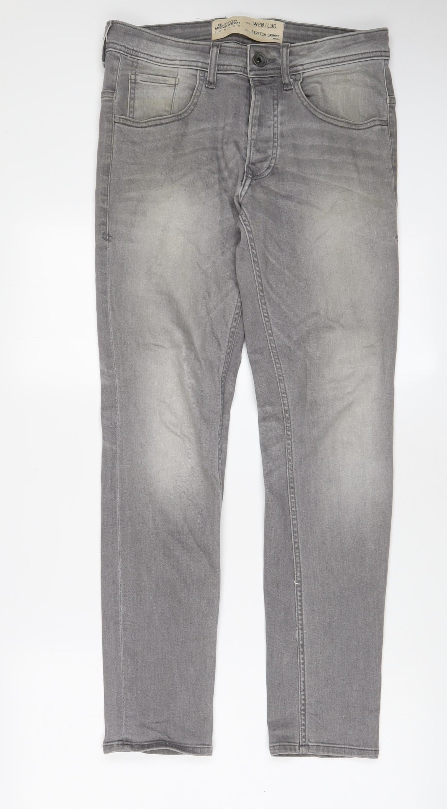 Burton Mens Grey Cotton Skinny Jeans Size 28 in L30 in Regular Zip - Pockets