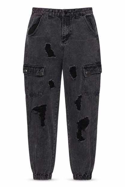PRETTYLITTLETHING Womens Grey Cotton Tapered Jeans Size 10 L27 in Regular Zip - Purple tint, Cuffed