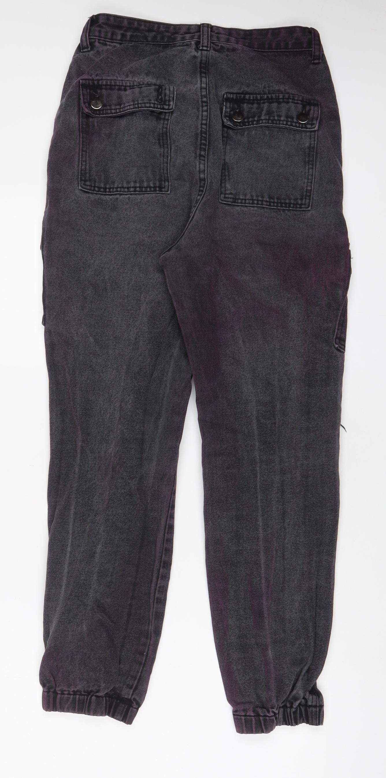 PRETTYLITTLETHING Womens Grey Cotton Tapered Jeans Size 10 L27 in Regular Zip - Purple tint, Cuffed