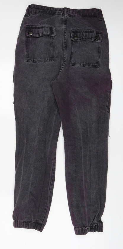 PRETTYLITTLETHING Womens Grey Cotton Tapered Jeans Size 10 L27 in Regular Zip - Purple tint, Cuffed