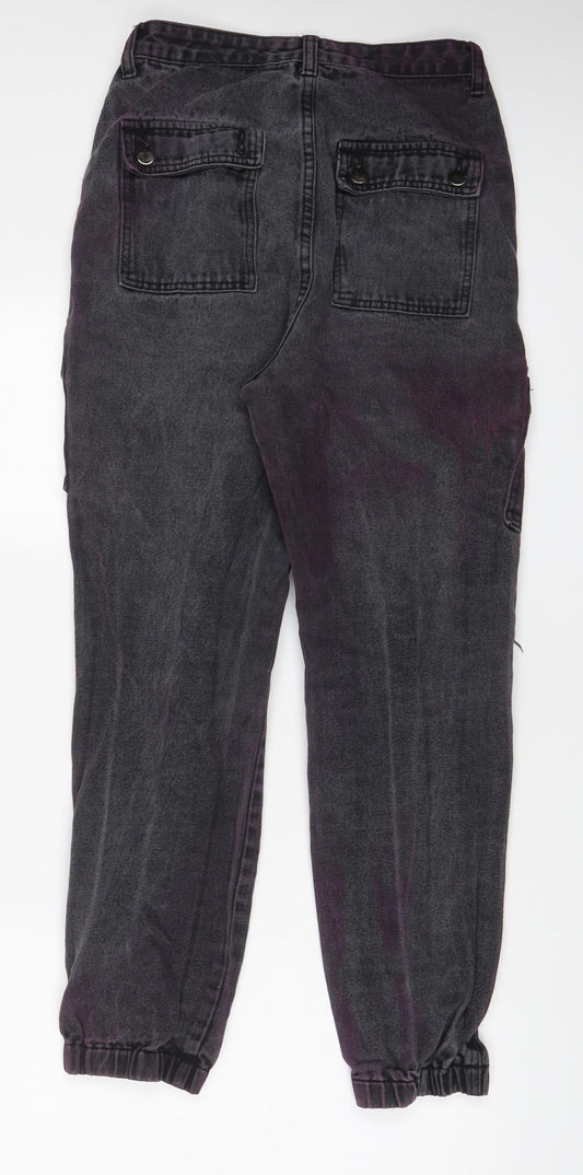 PRETTYLITTLETHING Womens Grey Cotton Tapered Jeans Size 10 L27 in Regular Zip - Purple tint, Cuffed