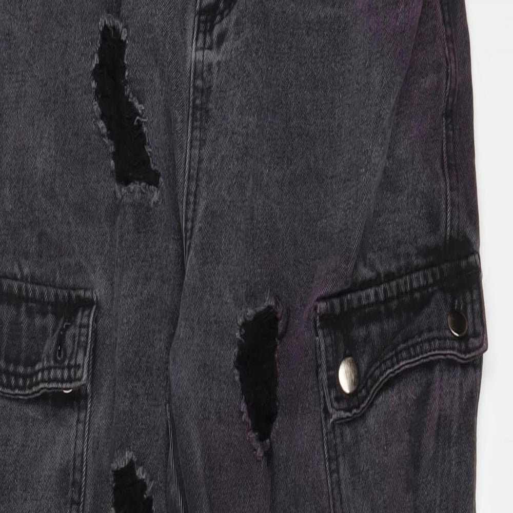 PRETTYLITTLETHING Womens Grey Cotton Tapered Jeans Size 10 L27 in Regular Zip - Purple tint, Cuffed