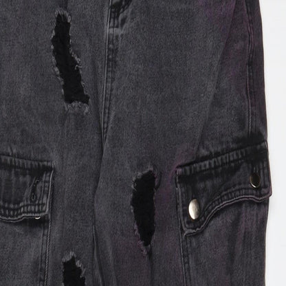 PRETTYLITTLETHING Womens Grey Cotton Tapered Jeans Size 10 L27 in Regular Zip - Purple tint, Cuffed