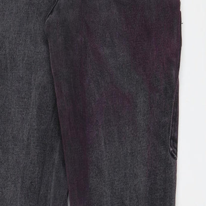 PRETTYLITTLETHING Womens Grey Cotton Tapered Jeans Size 10 L27 in Regular Zip - Purple tint, Cuffed