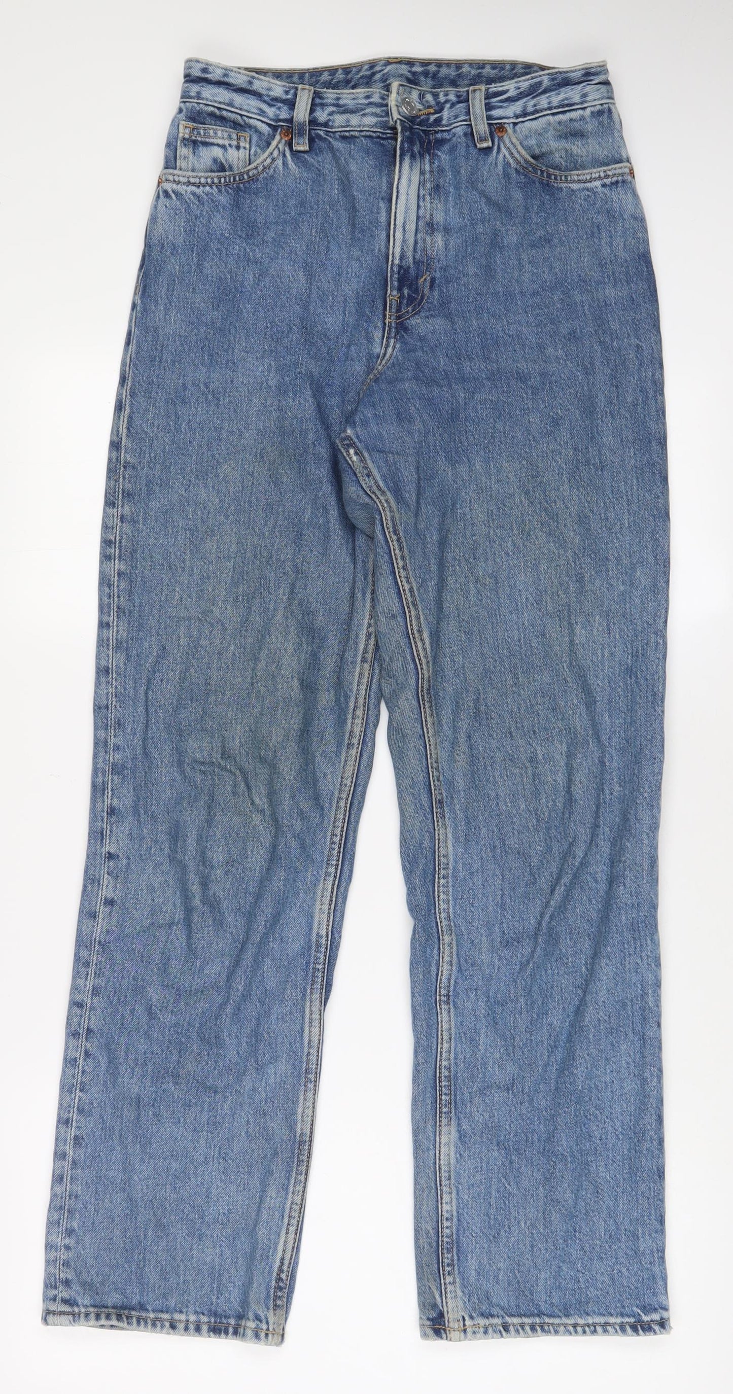 Monki Womens Blue Cotton Straight Jeans Size 26 in L31 in Regular Zip - Pockets