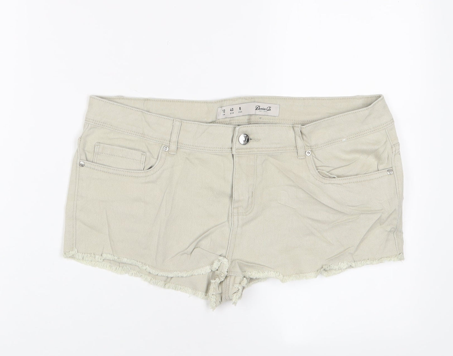 Denim & Co. Womens Beige Cotton Hot Pants Shorts Size 12 Regular Zip - Pockets