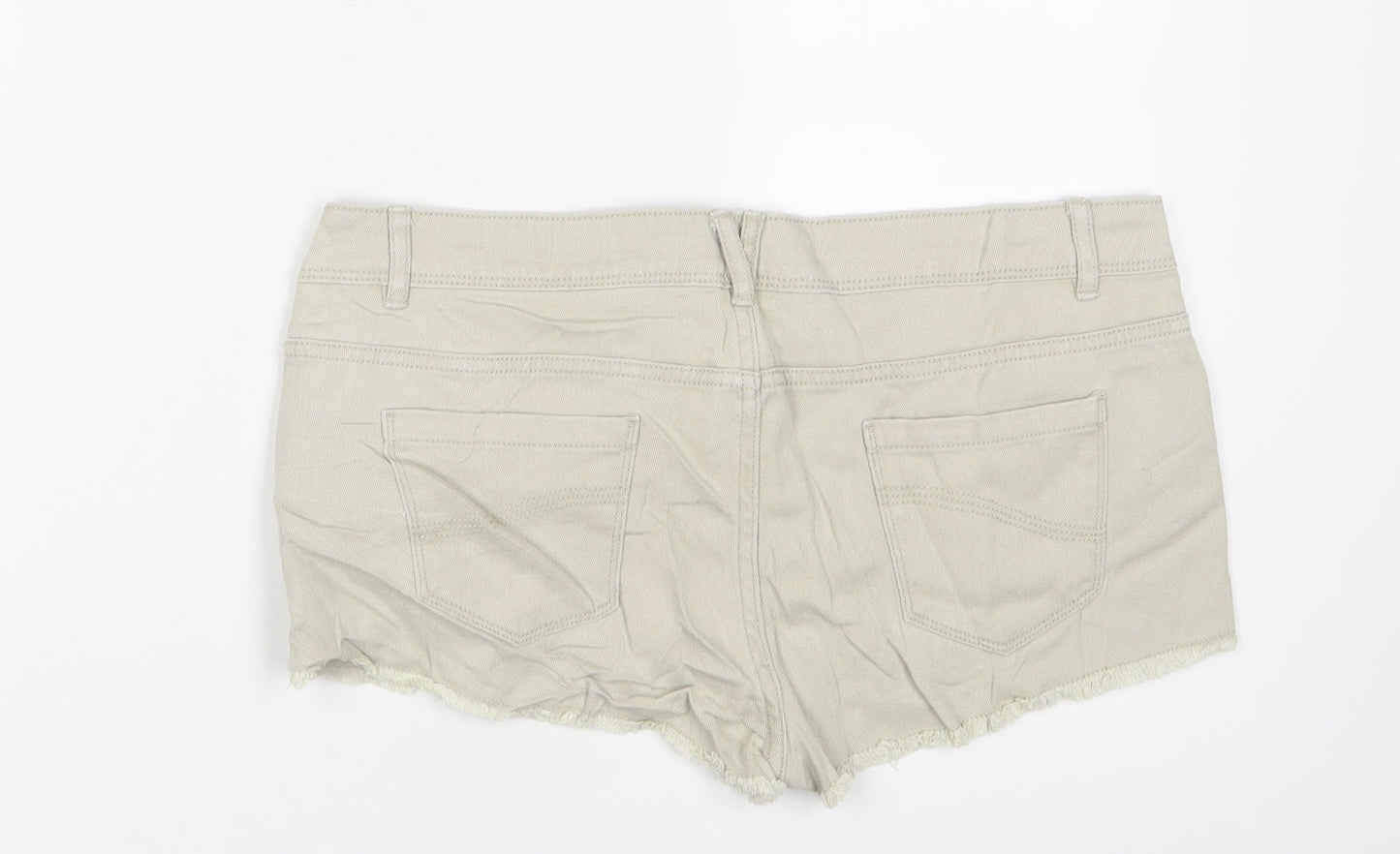 Denim & Co. Womens Beige Cotton Hot Pants Shorts Size 12 Regular Zip - Pockets