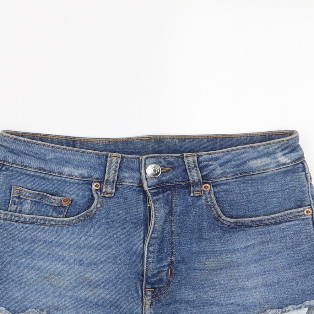 H&M Womens Blue Cotton Basic Shorts Size 8 Regular Zip