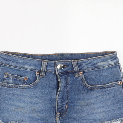 H&M Womens Blue Cotton Basic Shorts Size 8 Regular Zip