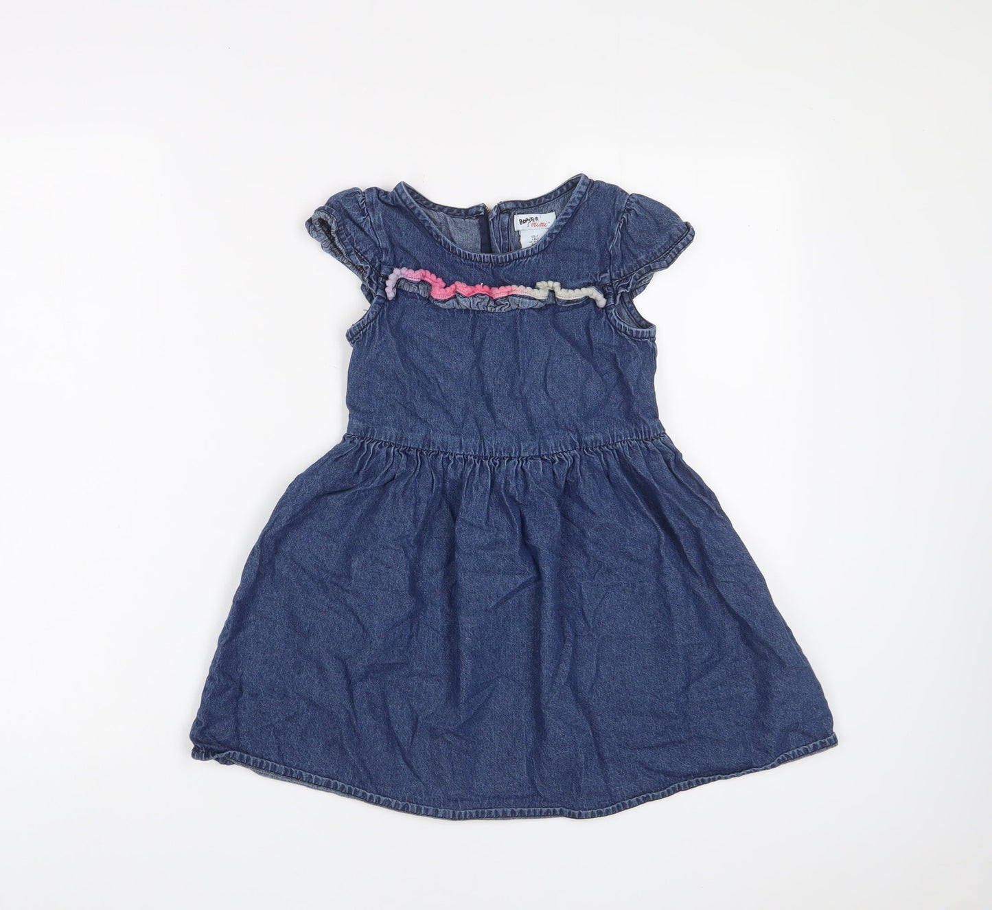 Bapster Girls Blue Cotton A-Line Size 6-7 Years Crew Neck Zip - Embroidered