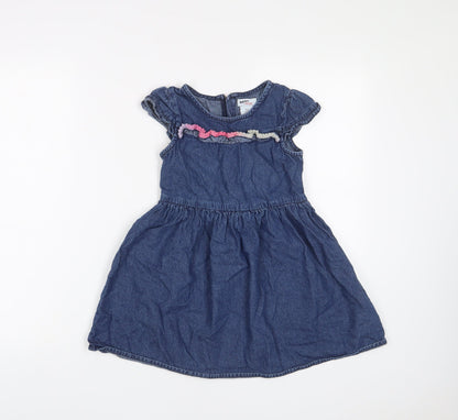 Bapster Girls Blue Cotton A-Line Size 6-7 Years Crew Neck Zip - Embroidered