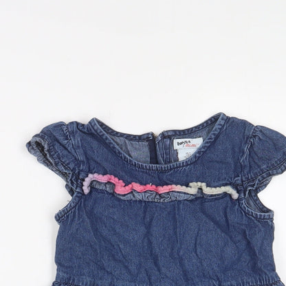 Bapster Girls Blue Cotton A-Line Size 6-7 Years Crew Neck Zip - Embroidered