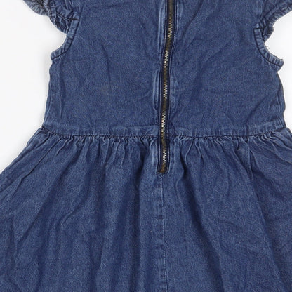 Bapster Girls Blue Cotton A-Line Size 6-7 Years Crew Neck Zip - Embroidered