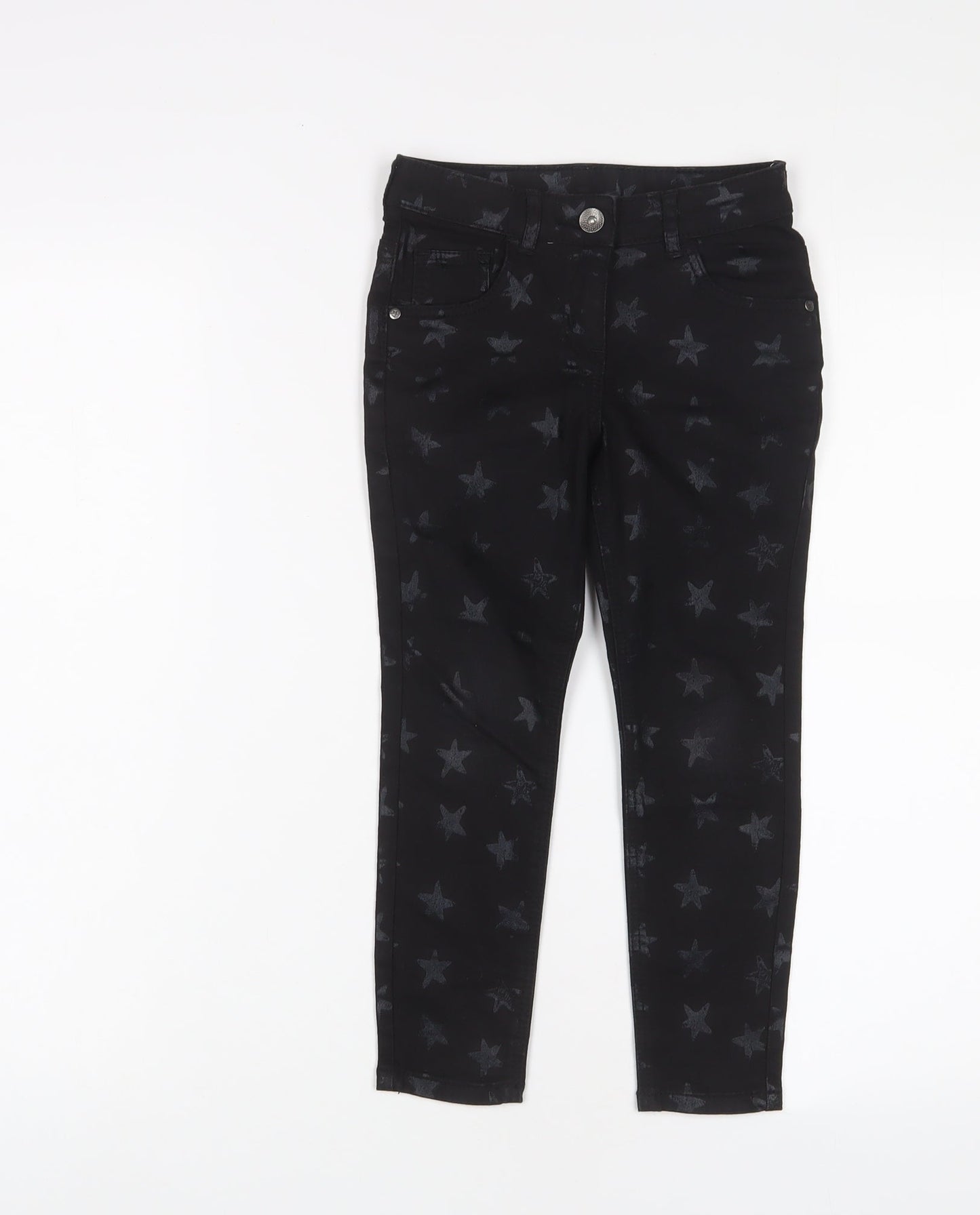 George Girls Black Geometric Cotton Skinny Jeans Size 5-6 Years Regular Zip - Star Pattern