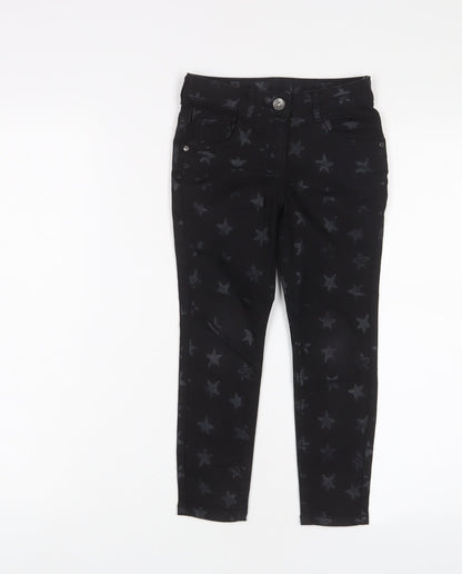 George Girls Black Geometric Cotton Skinny Jeans Size 5-6 Years Regular Zip - Star Pattern