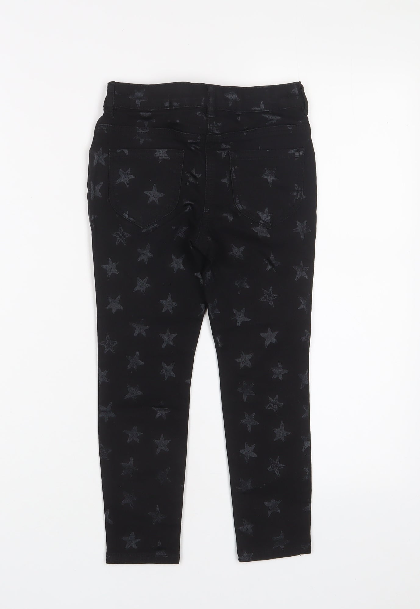 George Girls Black Geometric Cotton Skinny Jeans Size 5-6 Years Regular Zip - Star Pattern