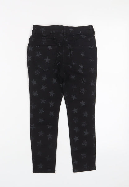 George Girls Black Geometric Cotton Skinny Jeans Size 5-6 Years Regular Zip - Star Pattern