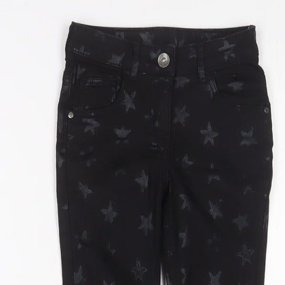 George Girls Black Geometric Cotton Skinny Jeans Size 5-6 Years Regular Zip - Star Pattern