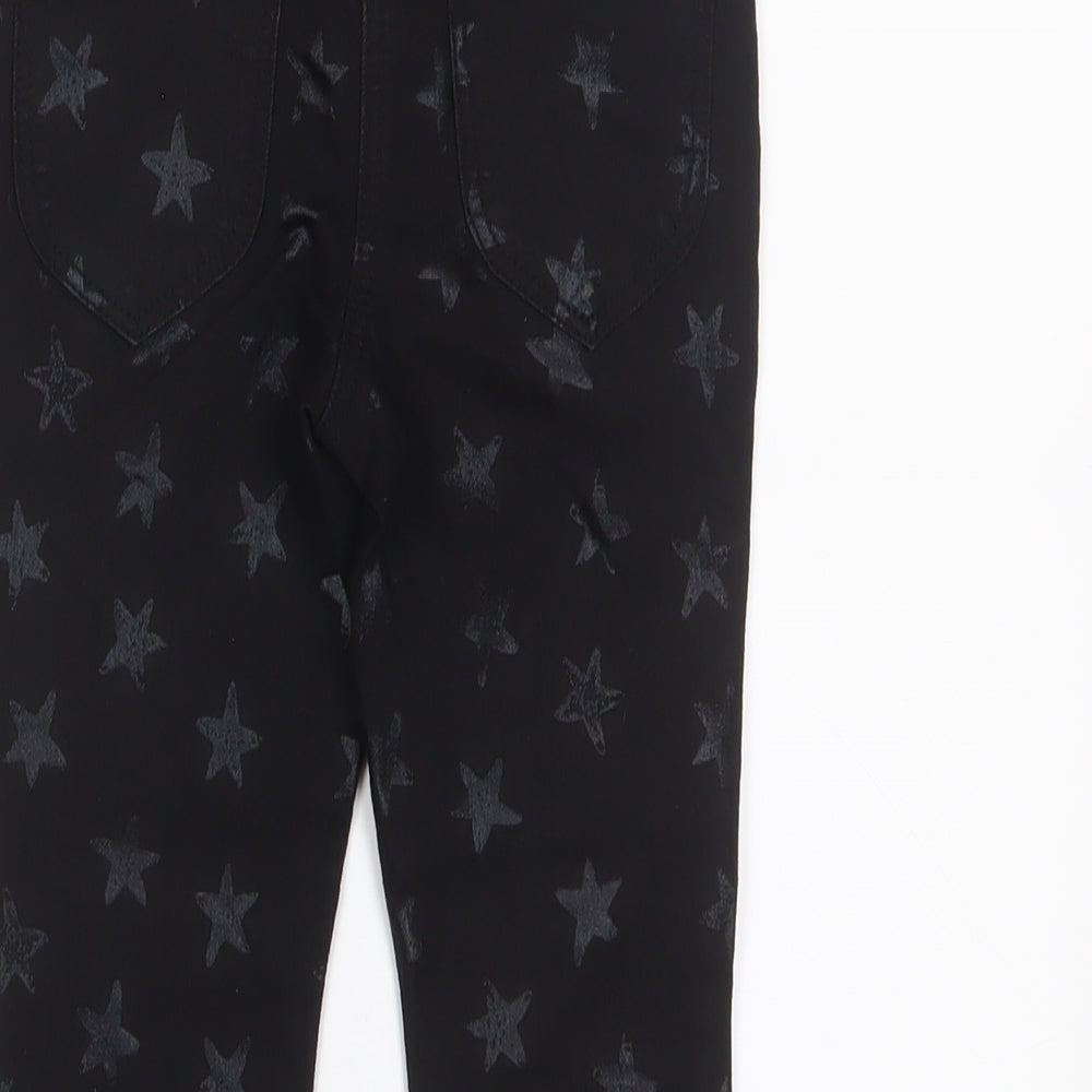 George Girls Black Geometric Cotton Skinny Jeans Size 5-6 Years Regular Zip - Star Pattern