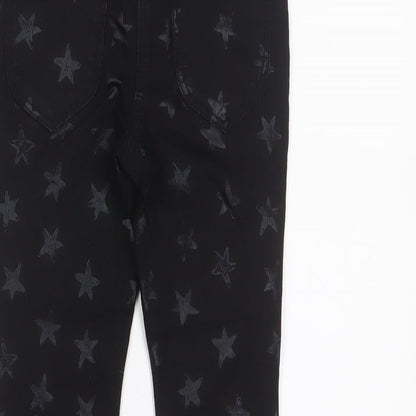 George Girls Black Geometric Cotton Skinny Jeans Size 5-6 Years Regular Zip - Star Pattern