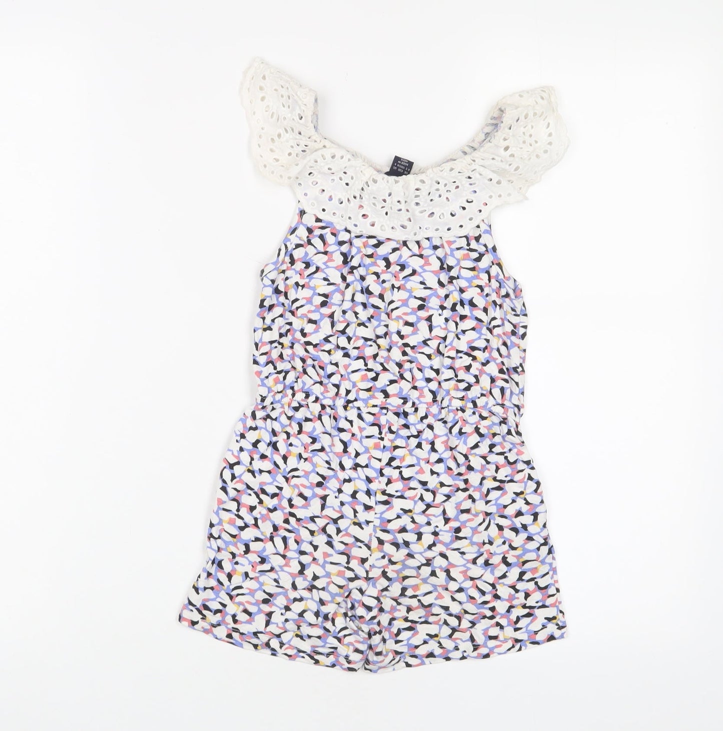 H&M Girls Multicoloured Geometric Cotton Playsuit One-Piece Size 4-5 Years Pullover - Embroidered
