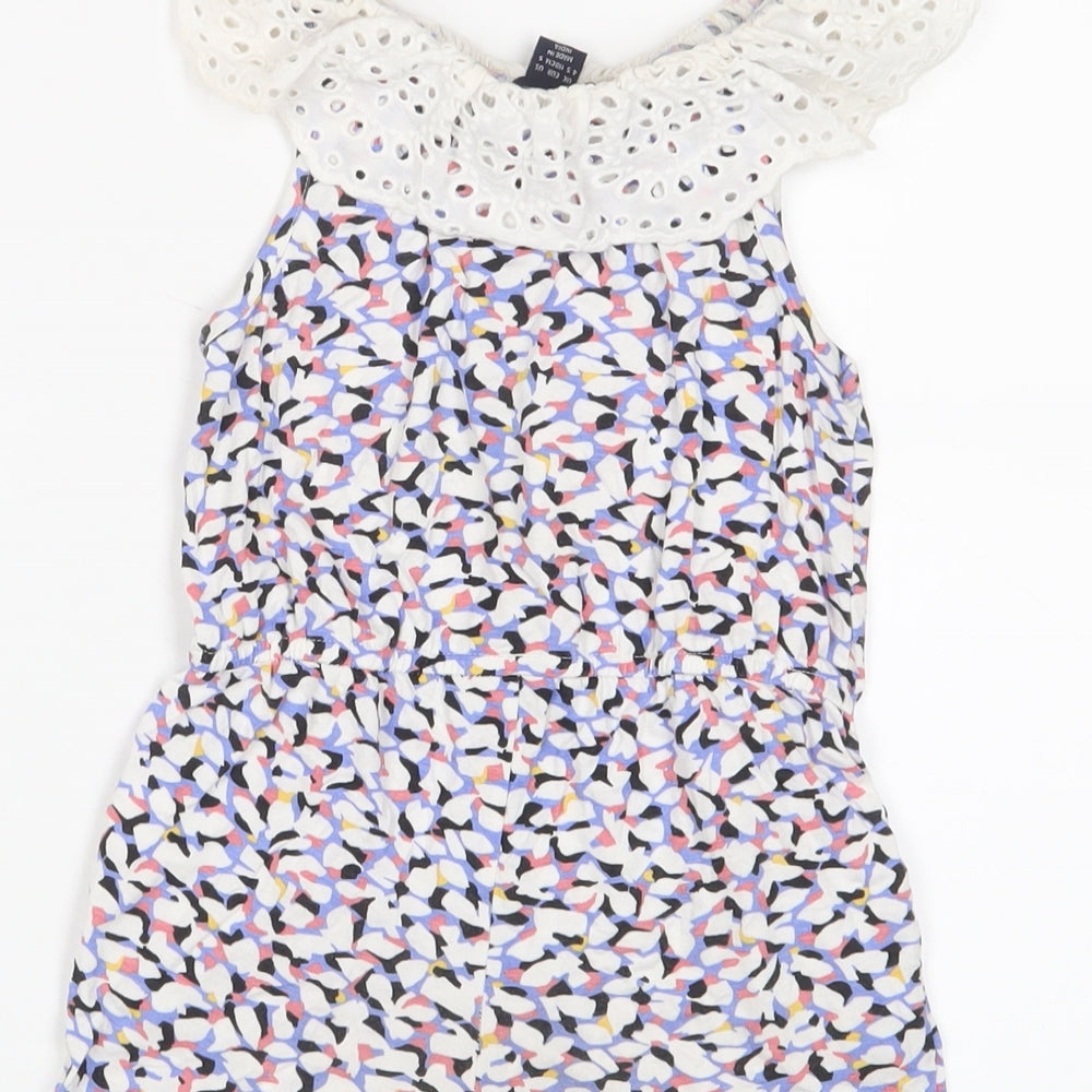 H&M Girls Multicoloured Geometric Cotton Playsuit One-Piece Size 4-5 Years Pullover - Embroidered