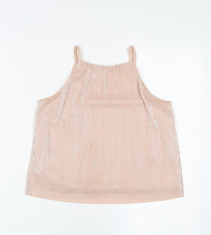 New Look Girls Pink Polyester Camisole Tank Size 12 Years Square Neck Pullover - Pleated
