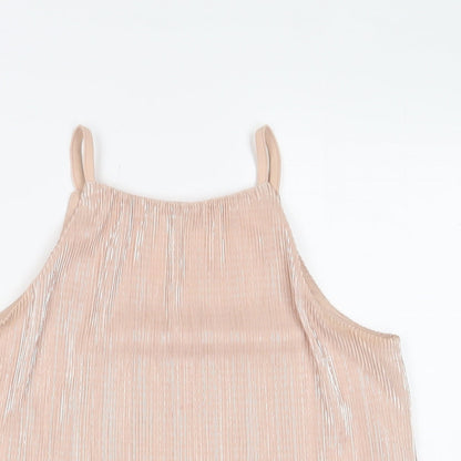 New Look Girls Pink Polyester Camisole Tank Size 12 Years Square Neck Pullover - Pleated