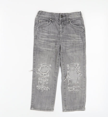 Adams Boys Grey Cotton Straight Jeans Size 3 Years Regular Zip - Embroidered