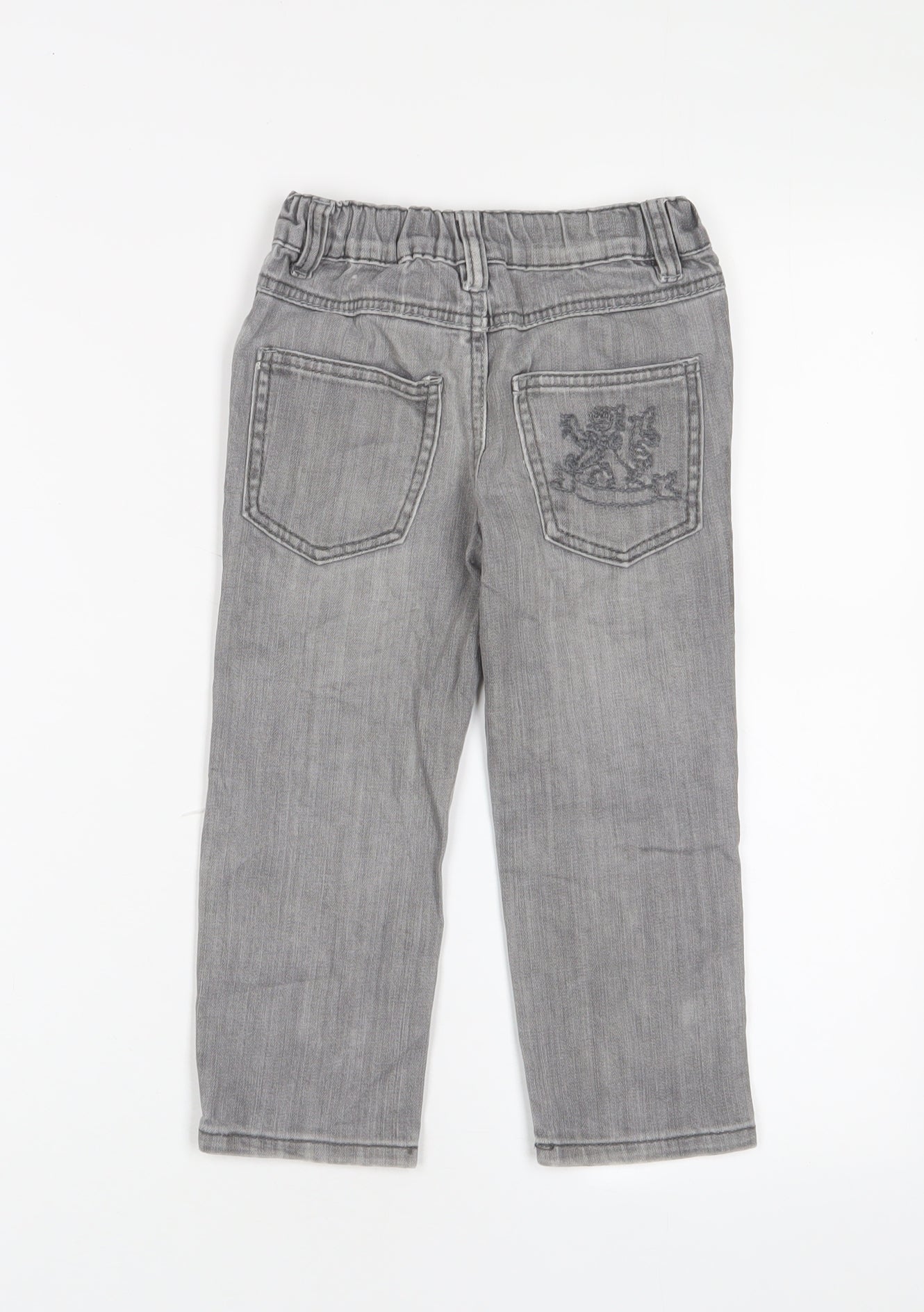 Adams Boys Grey Cotton Straight Jeans Size 3 Years Regular Zip - Embroidered