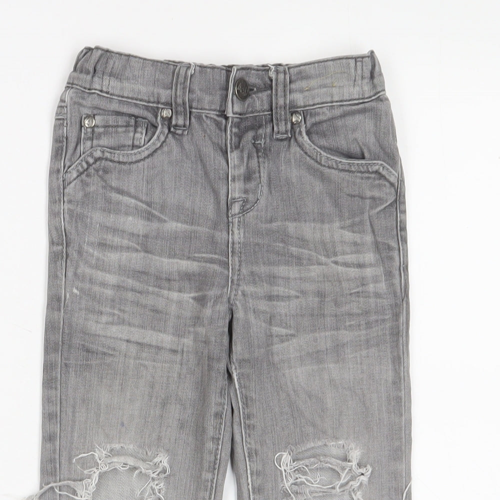 Adams Boys Grey Cotton Straight Jeans Size 3 Years Regular Zip - Embroidered