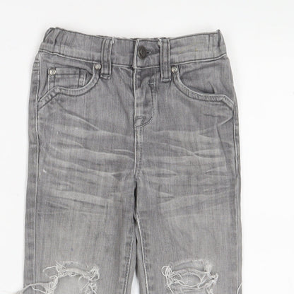 Adams Boys Grey Cotton Straight Jeans Size 3 Years Regular Zip - Embroidered