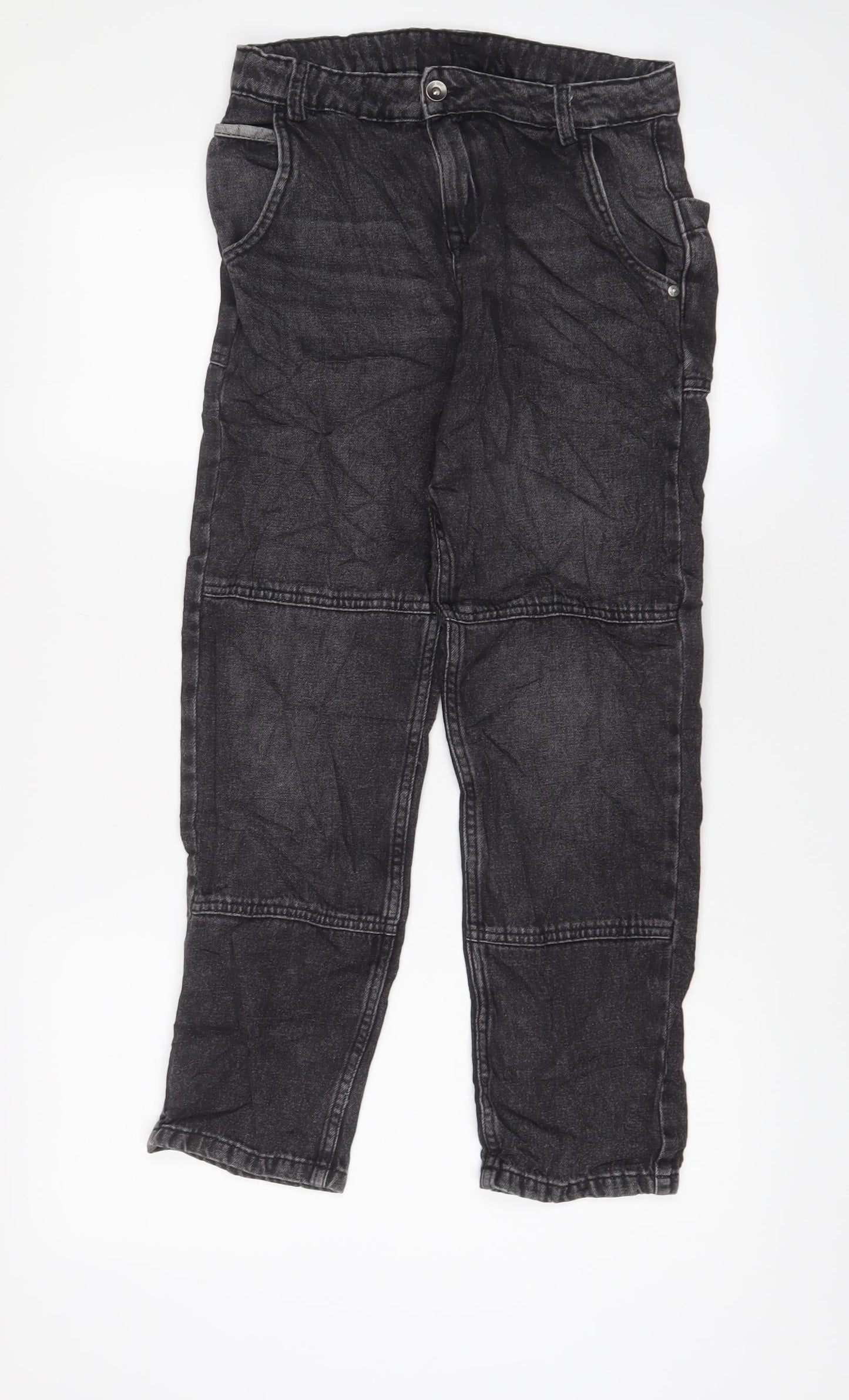 Marks and Spencer Girls Black Cotton Straight Jeans Size 11-12 Years L25 in Regular Zip - Pockets