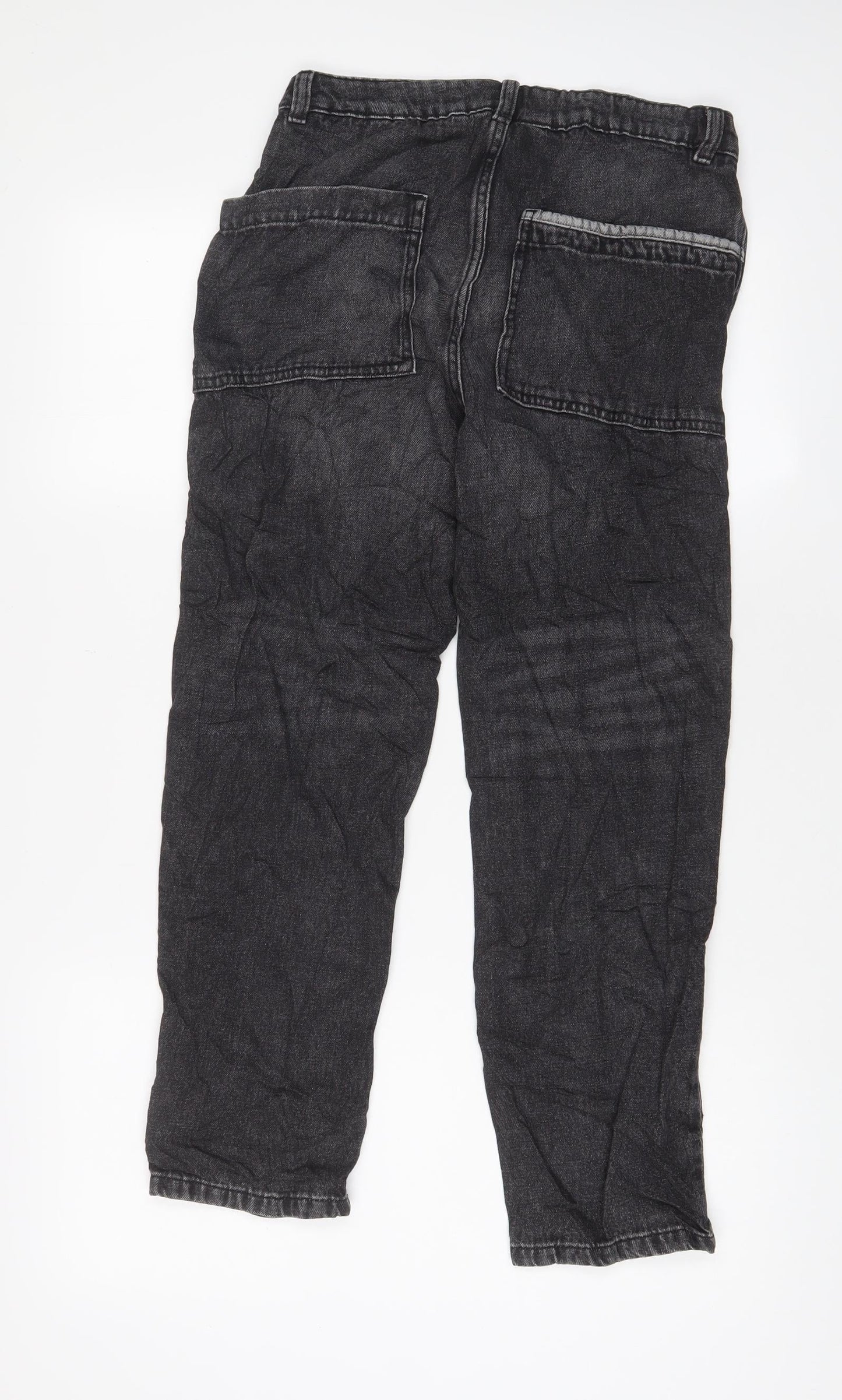 Marks and Spencer Girls Black Cotton Straight Jeans Size 11-12 Years L25 in Regular Zip - Pockets