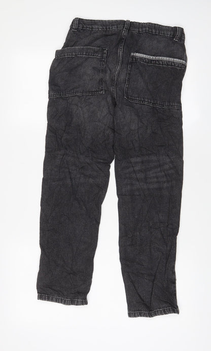 Marks and Spencer Girls Black Cotton Straight Jeans Size 11-12 Years L25 in Regular Zip - Pockets