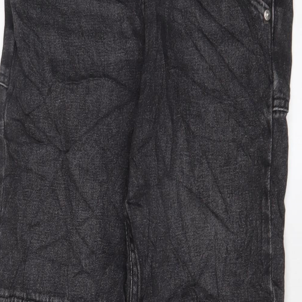 Marks and Spencer Girls Black Cotton Straight Jeans Size 11-12 Years L25 in Regular Zip - Pockets