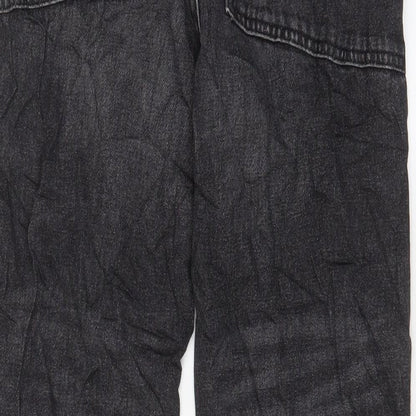 Marks and Spencer Girls Black Cotton Straight Jeans Size 11-12 Years L25 in Regular Zip - Pockets