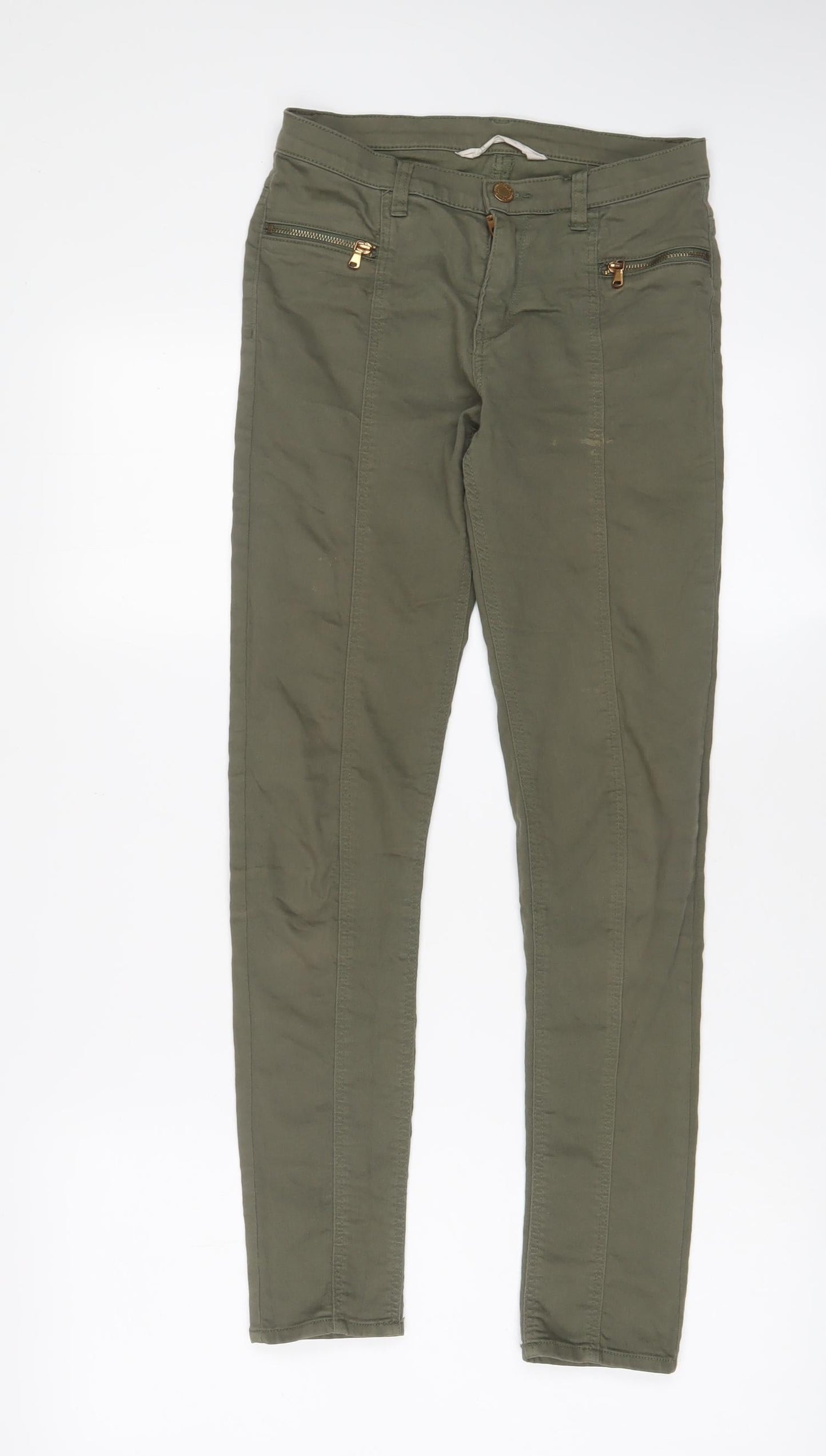 H&M Girls Green Cotton Skinny Jeans Size 12-13 Years L28 in Regular Zip - Zip Pockets