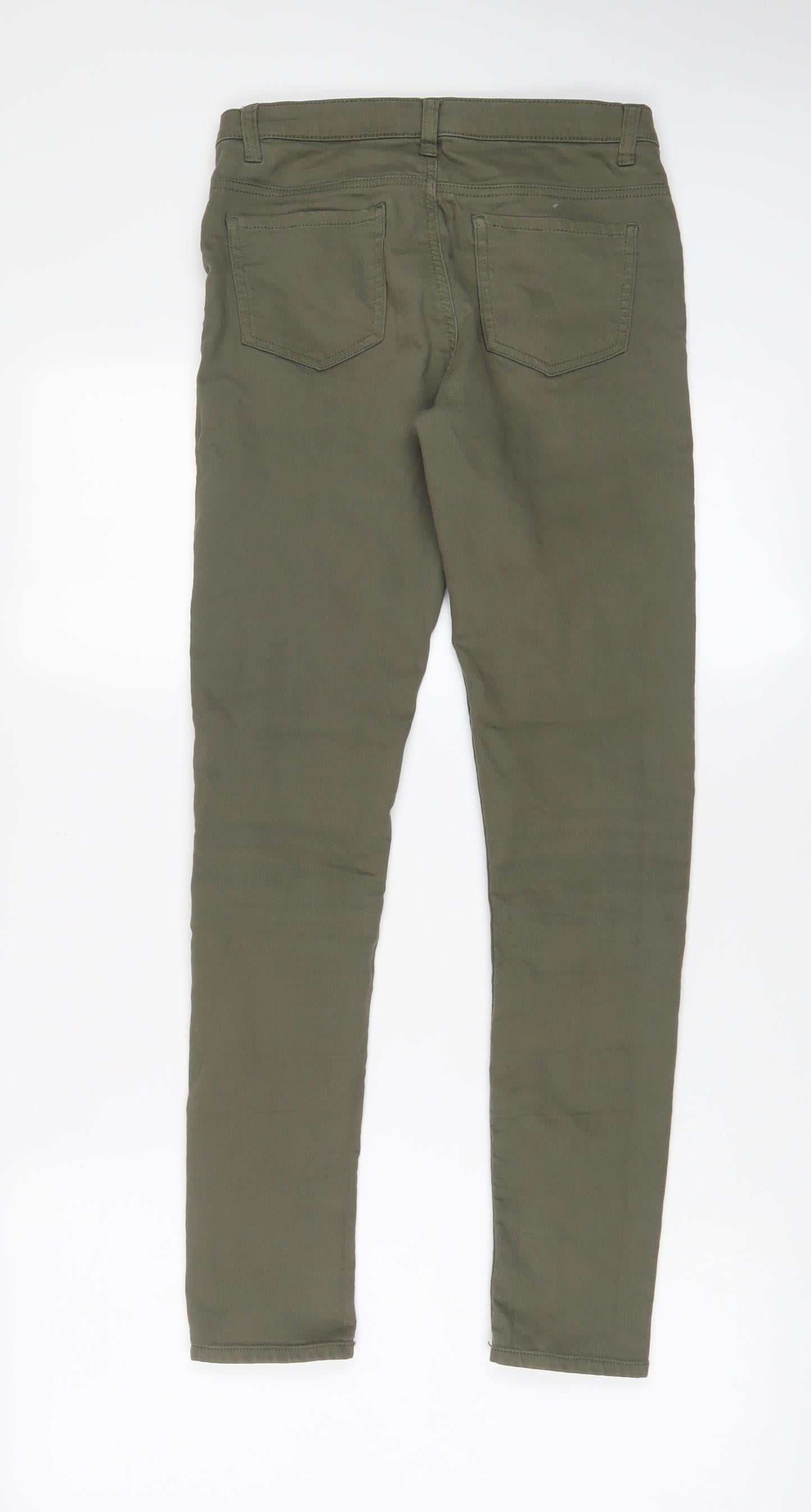 H&M Girls Green Cotton Skinny Jeans Size 12-13 Years L28 in Regular Zip - Zip Pockets