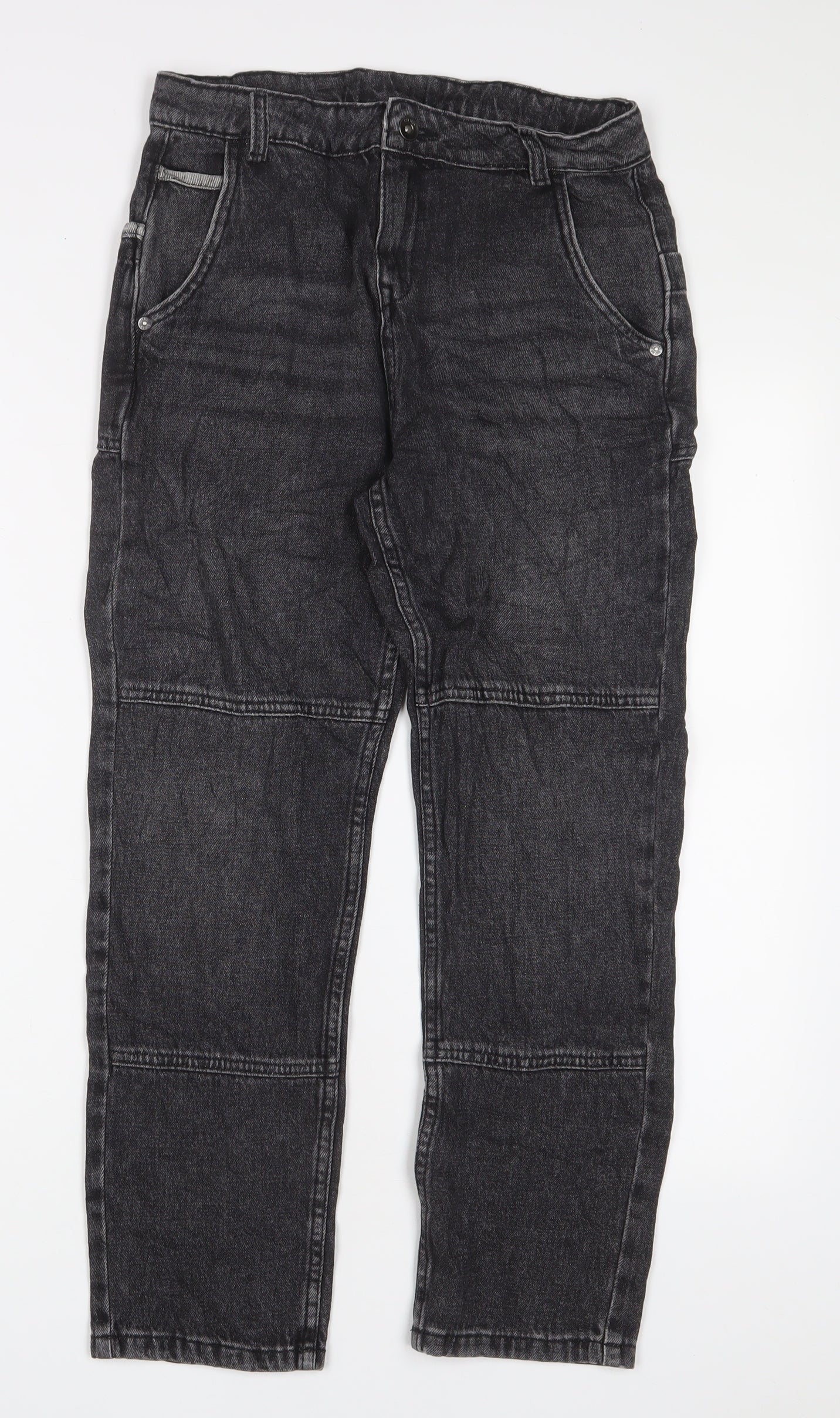 Marks and Spencer Girls Black Cotton Straight Jeans Size 11-12 Years L25 in Regular Zip - Pockets