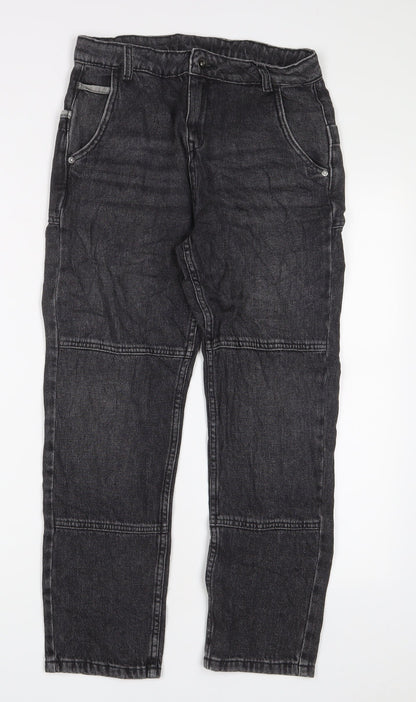 Marks and Spencer Girls Black Cotton Straight Jeans Size 11-12 Years L25 in Regular Zip - Pockets
