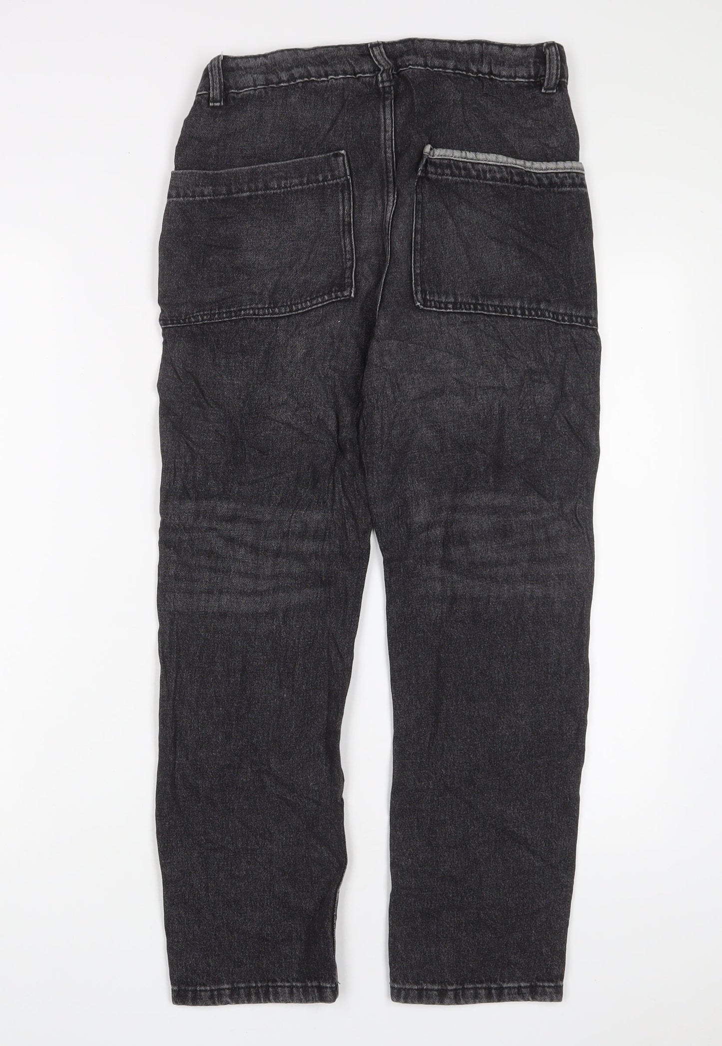 Marks and Spencer Girls Black Cotton Straight Jeans Size 11-12 Years L25 in Regular Zip - Pockets