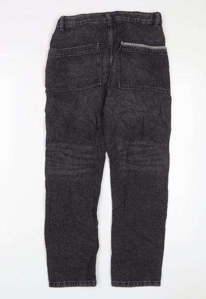 Marks and Spencer Girls Black Cotton Straight Jeans Size 11-12 Years L25 in Regular Zip - Pockets