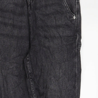 Marks and Spencer Girls Black Cotton Straight Jeans Size 11-12 Years L25 in Regular Zip - Pockets