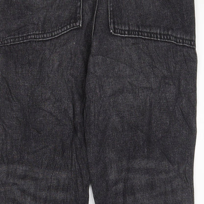 Marks and Spencer Girls Black Cotton Straight Jeans Size 11-12 Years L25 in Regular Zip - Pockets