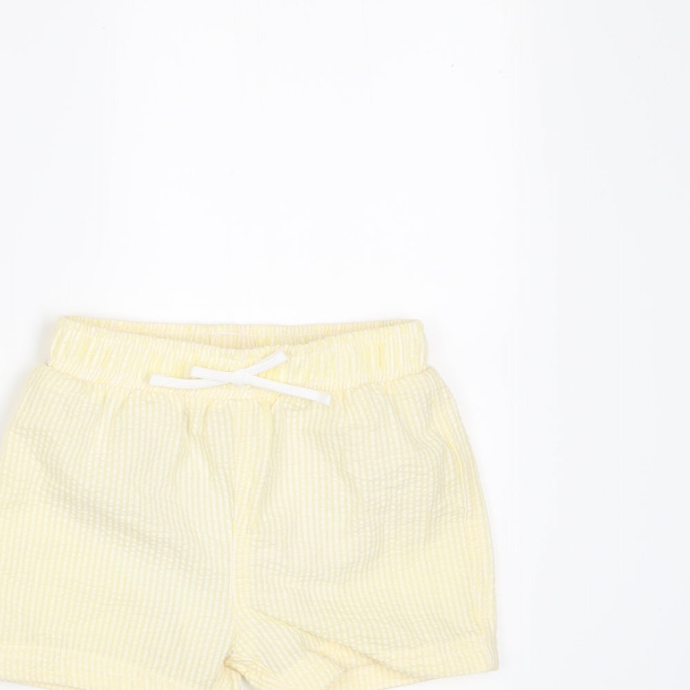 Marks and Spencer Baby Yellow Plaid Cotton Cropped Trousers Size 6-9 Months Drawstring